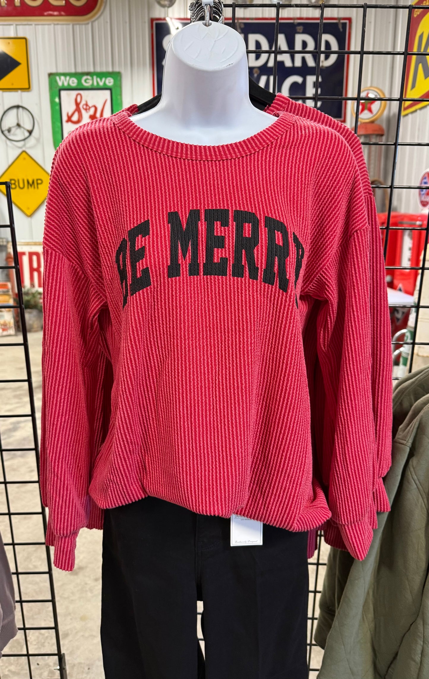 Be Merry Ribbed Top - Red