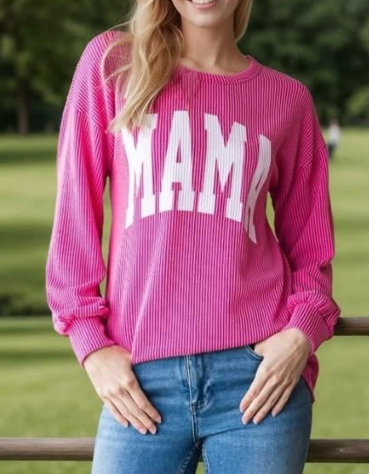 Mama Ribbed Top ~ Hot Pink