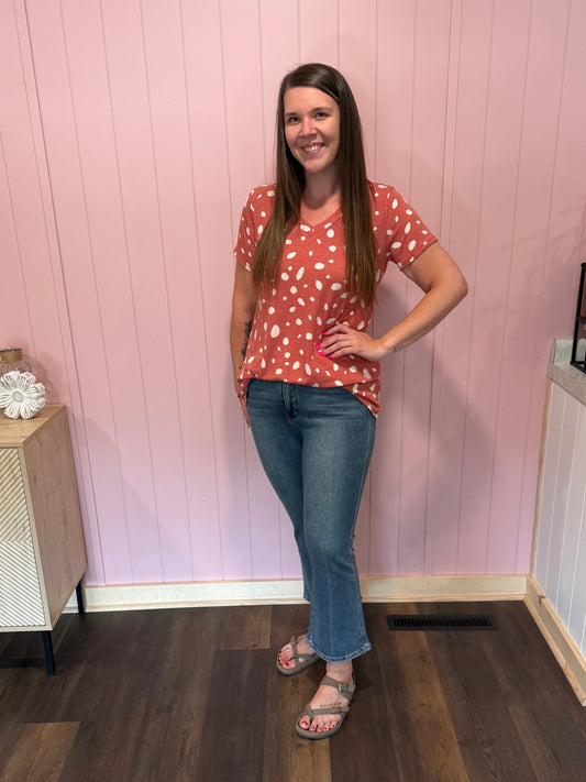 Dark Red Dot Print Top