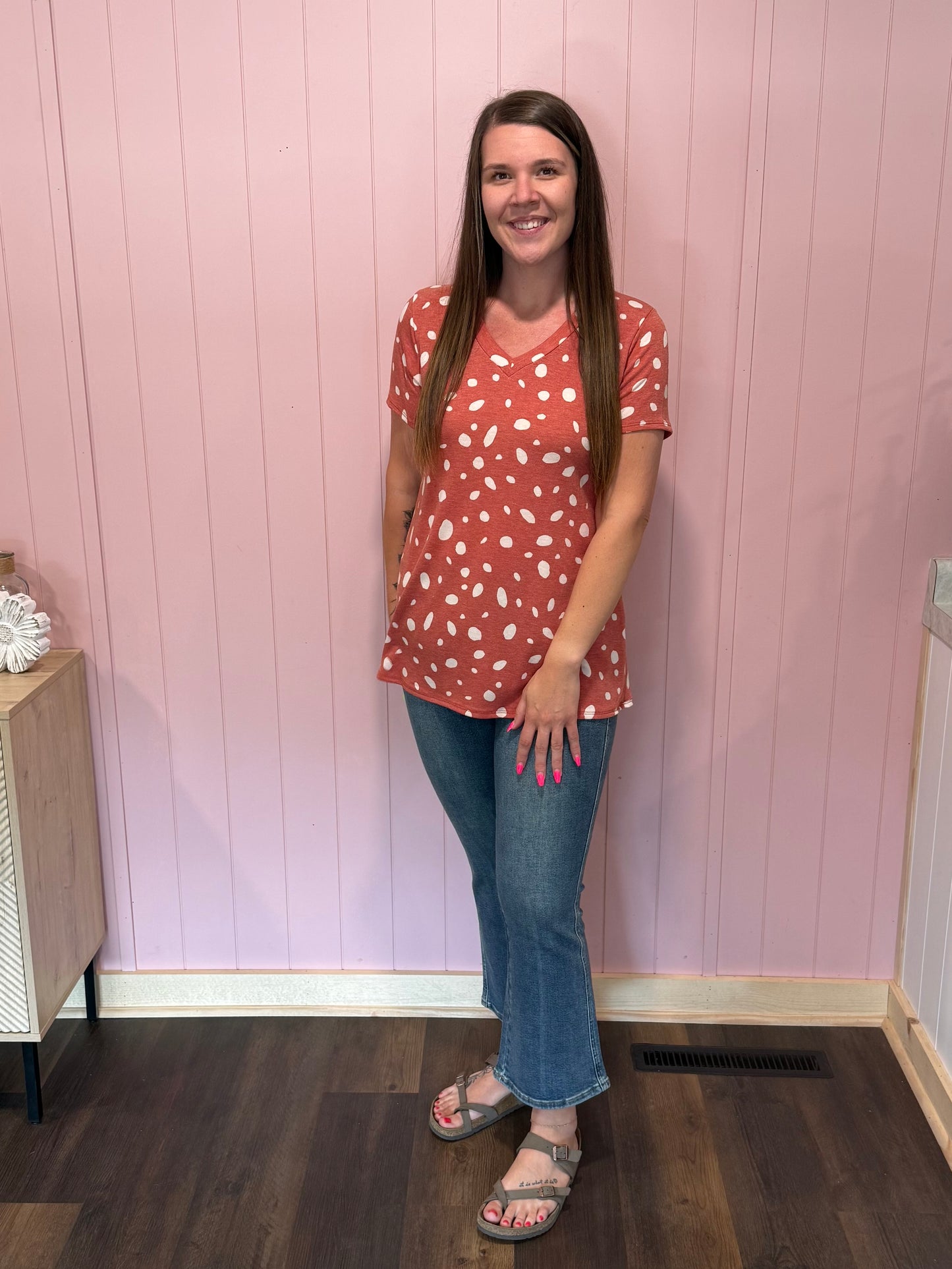 Dark Red Dot Print Top