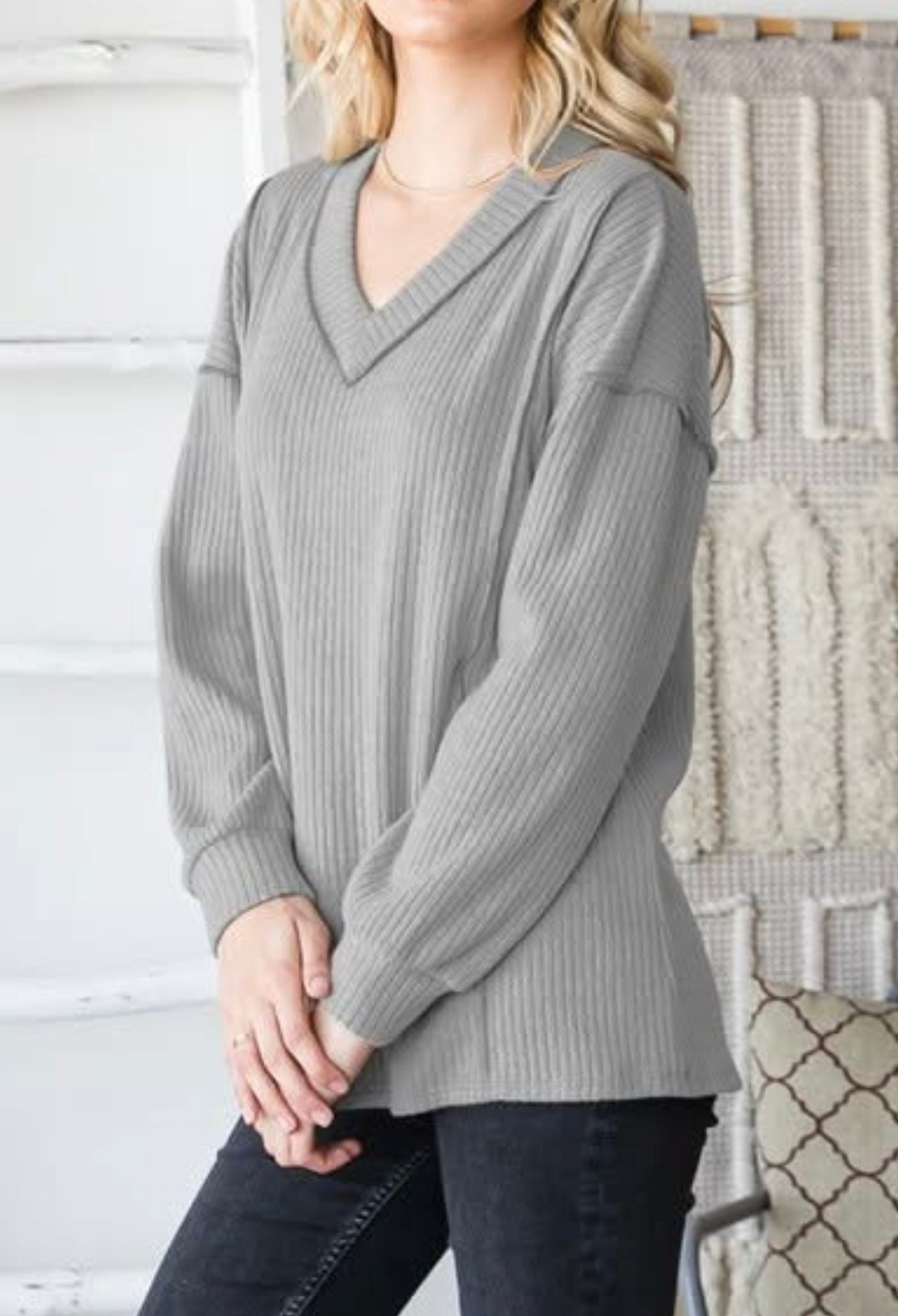 Grey V-Neck Top ~ Curvy